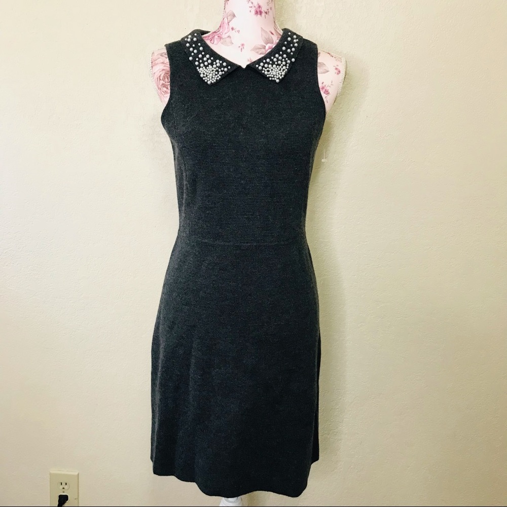 LOFT Pearl Collar Knit Wool Sleeveless Dress
